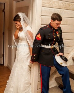 Marine and his bride-to-be praying