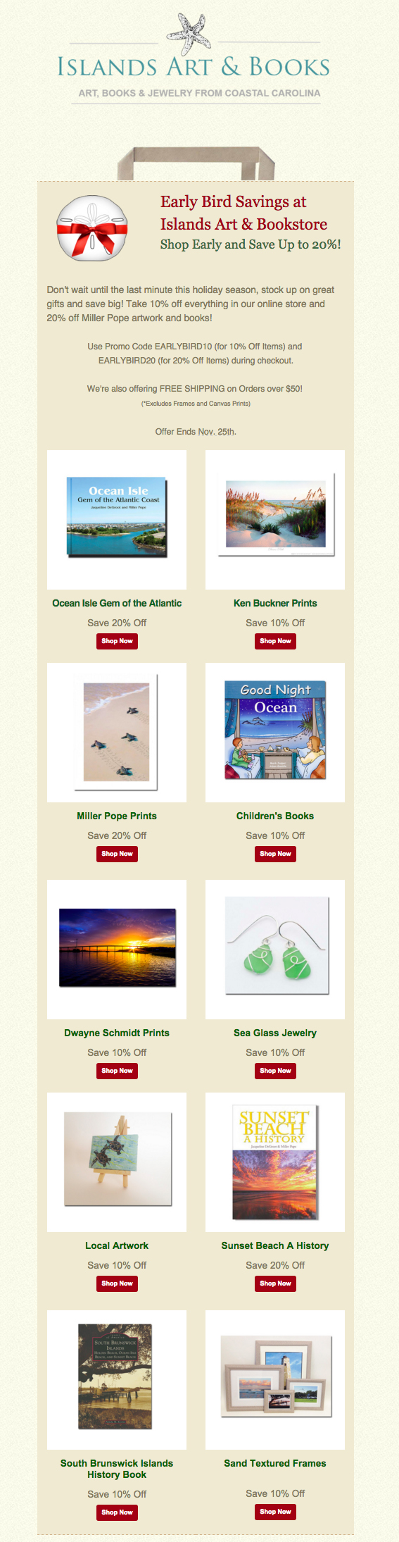 Islands Art and Bookstore Holiday Gifts Ocean Isle Beach